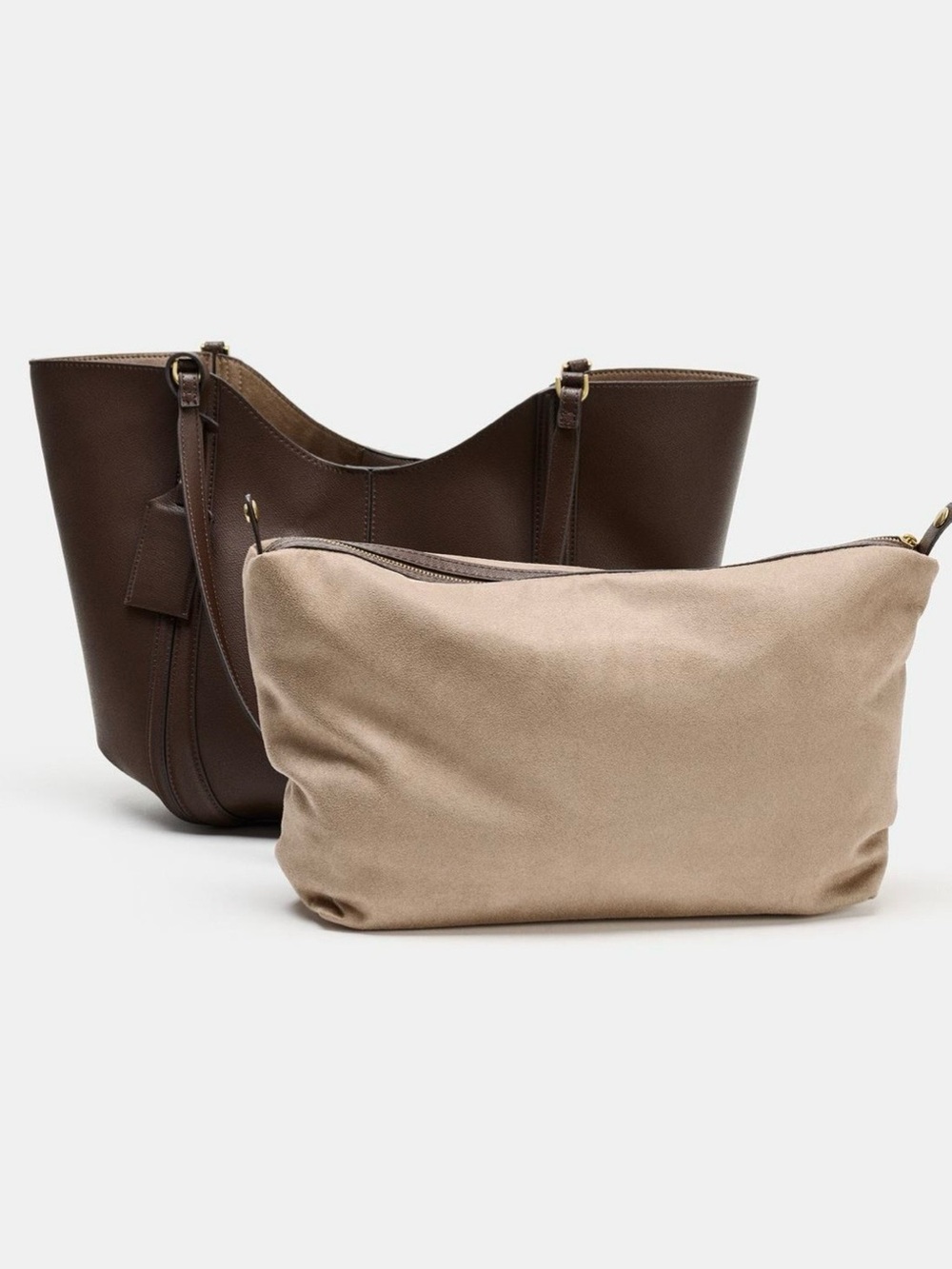 Zara Maxi Shopper Bag Classic Brown Leather Tote BRAND NEW - Picture 3 of 6